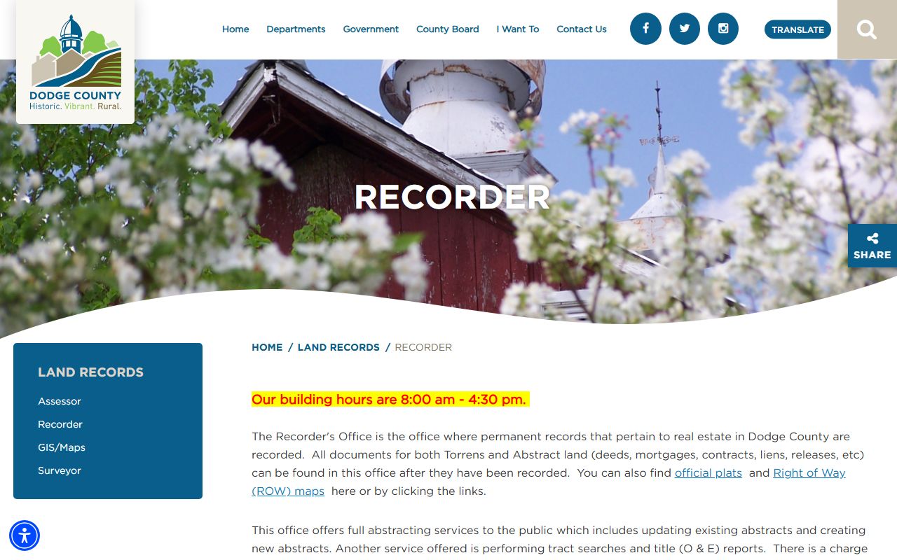 Dodge County Recorder and Land Records official page