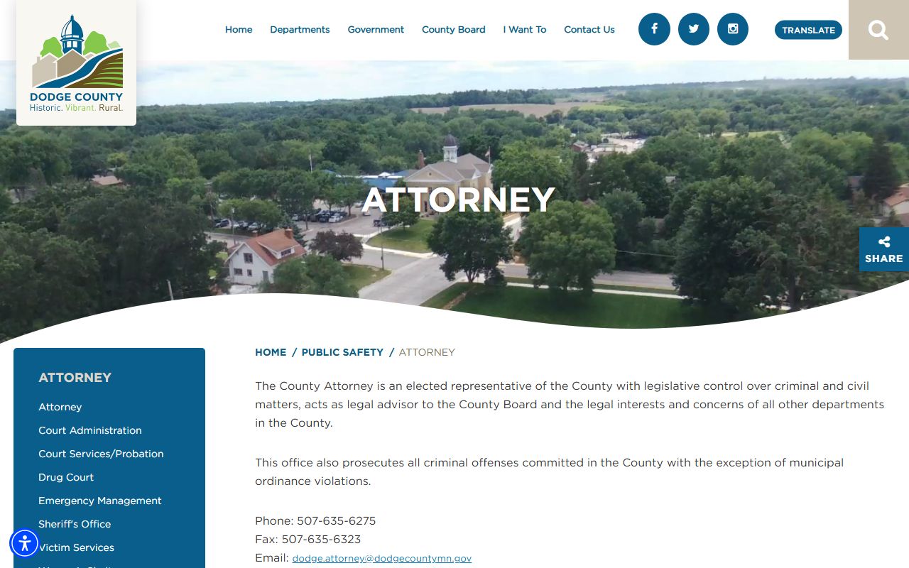 Dodge County Attorney page for prosecution contact information