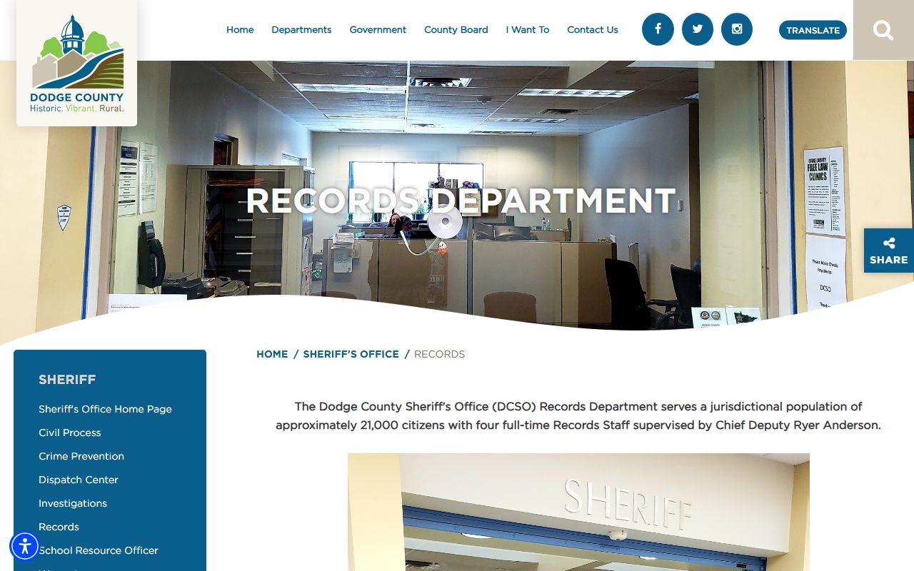 Dodge County Sheriff's Records Department page