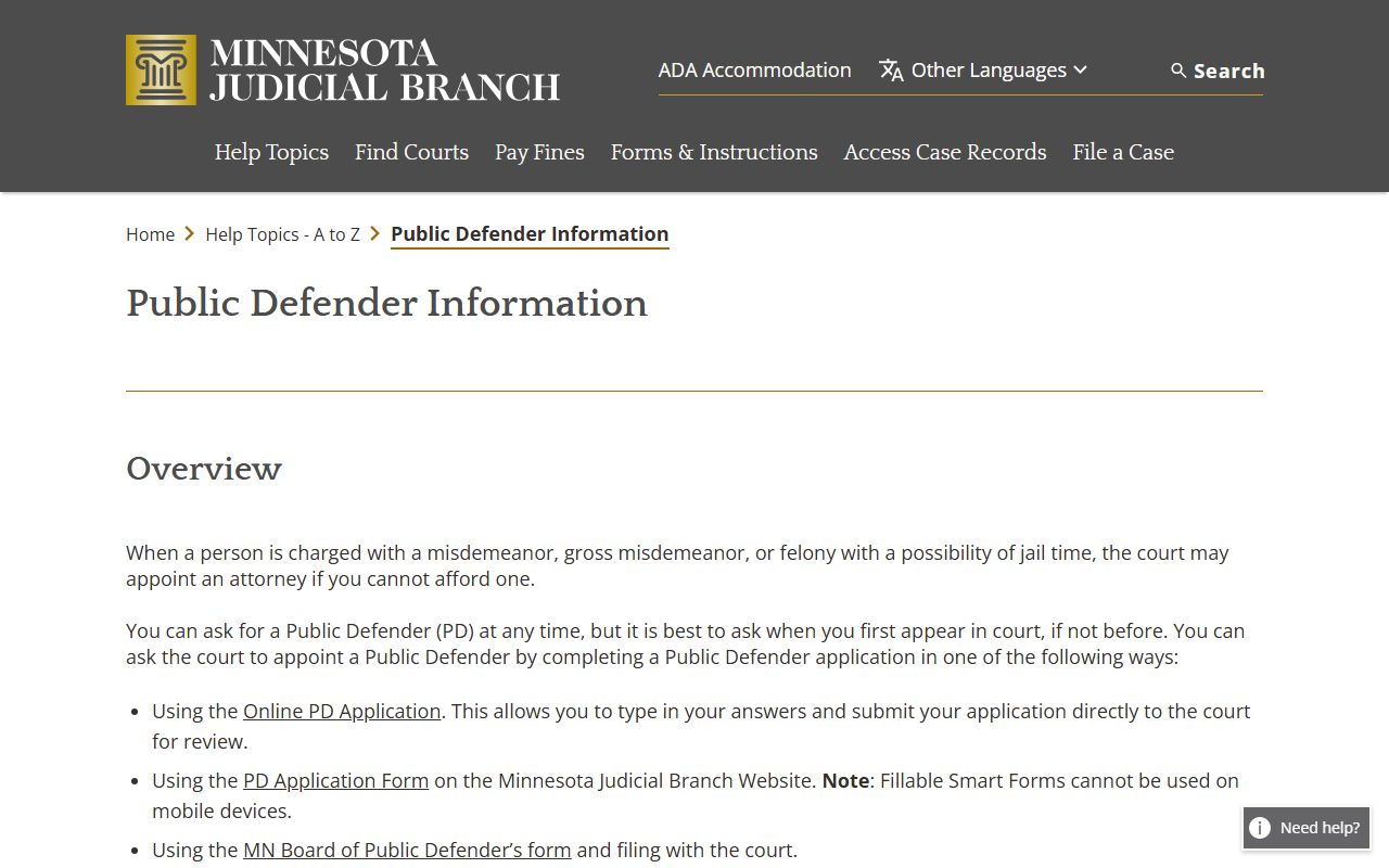 Dodge County criminal court records Minnesota public defender information