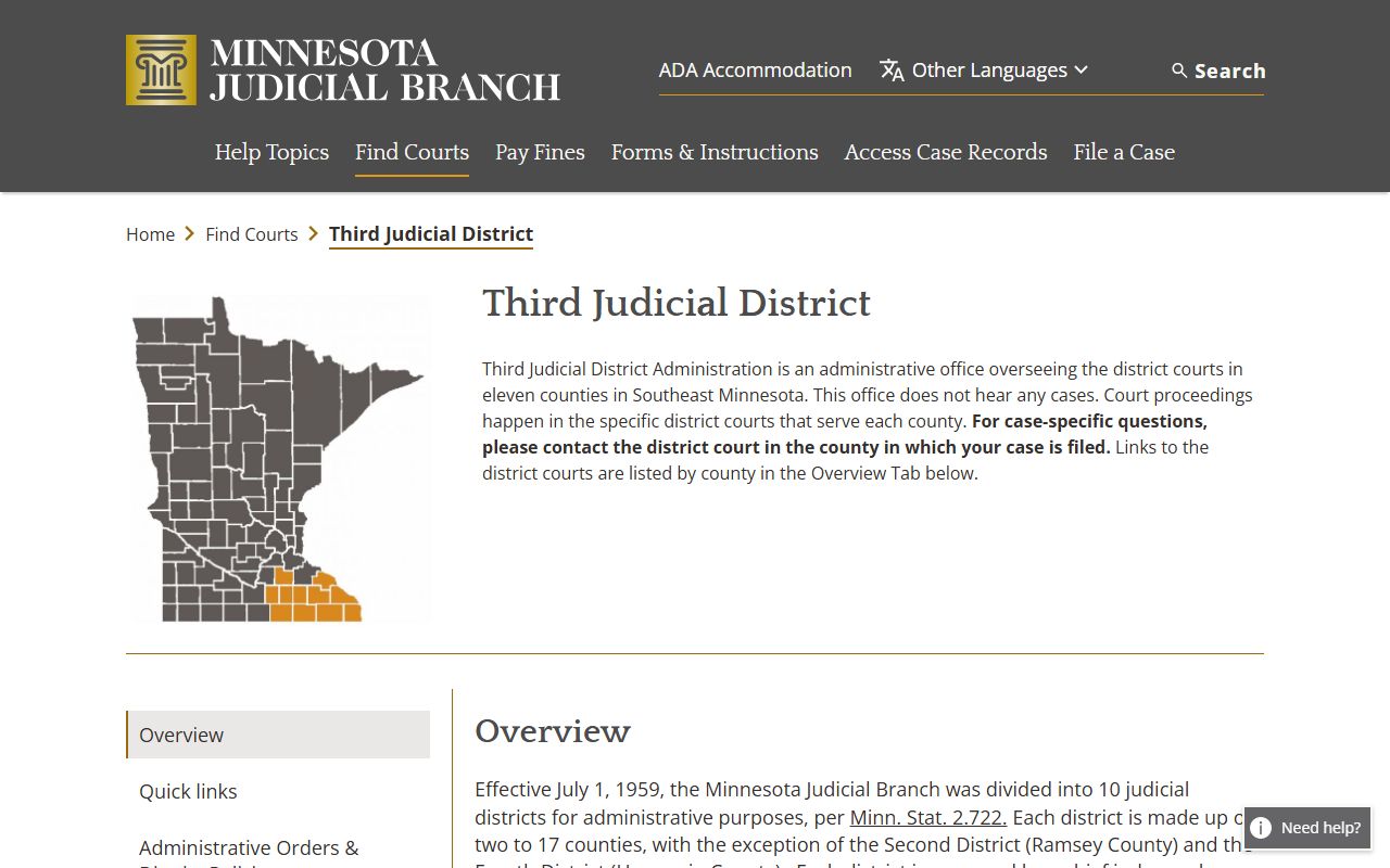 Dodge County District Court Minnesota Third Judicial District official page