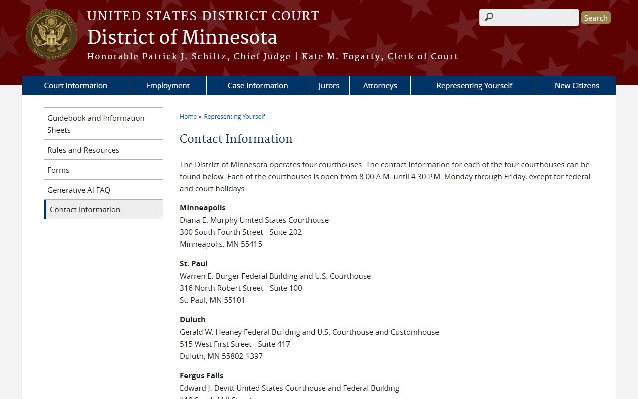 Dodge County federal court records District of Minnesota contacts