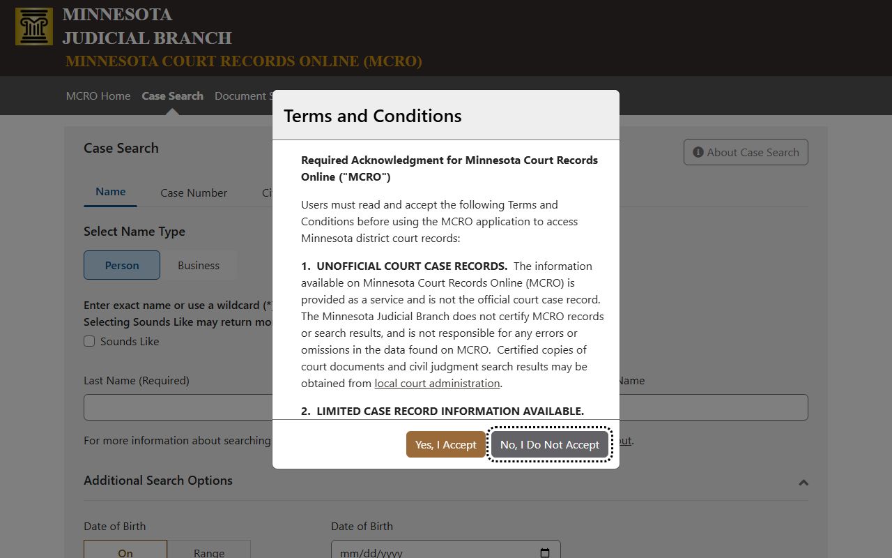 Dodge County court records MCRO Case Search portal
