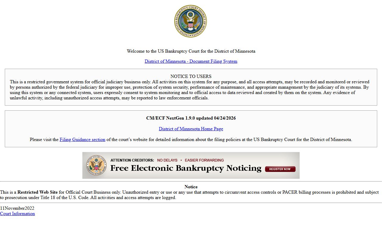 Dodge County bankruptcy court records Minnesota Bankruptcy CM ECF