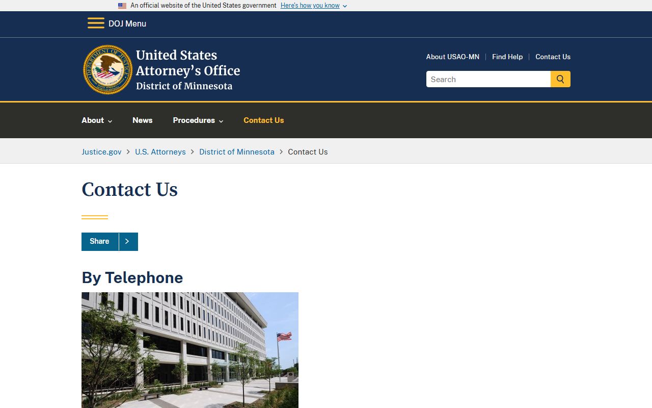 Dodge County federal criminal records U.S. Attorney Minnesota contact
