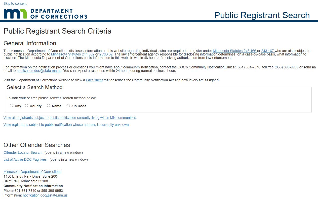 Dodge County inmate records Minnesota public registrant search
