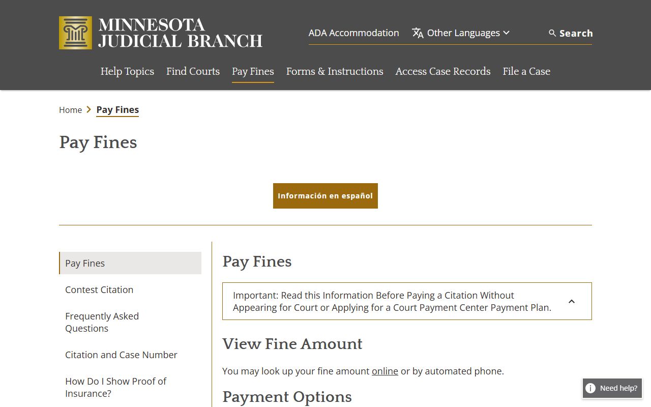 Dodge County traffic court records Minnesota pay fines citation information