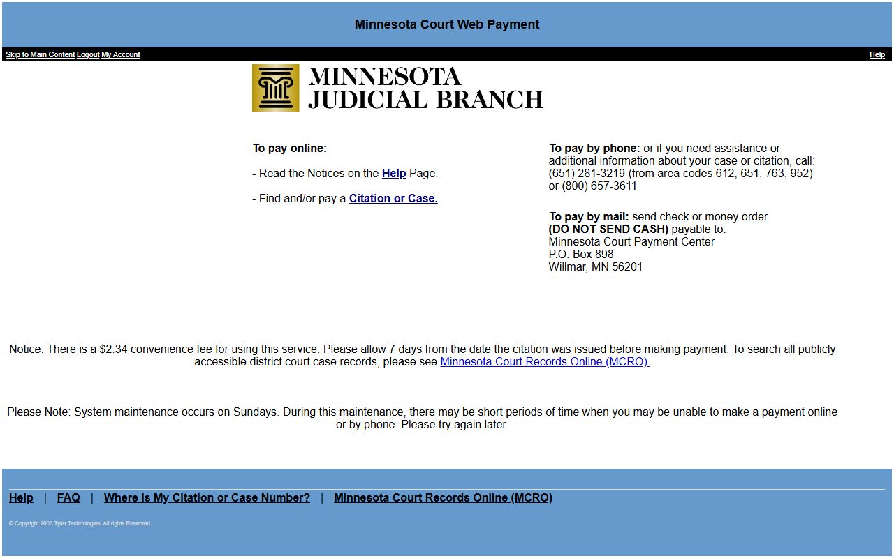 Dodge County traffic court records Minnesota Court Web Payment portal