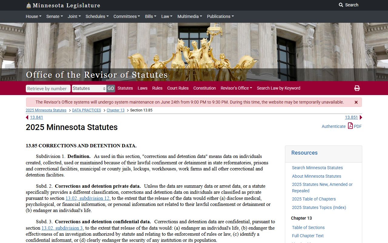 Dodge County warrant records Minnesota corrections detention data statute
