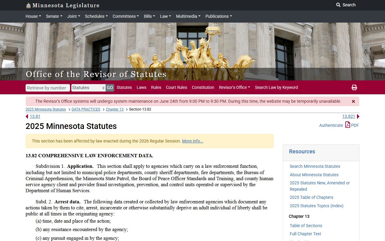 Dodge County warrant records Minnesota law enforcement data statute